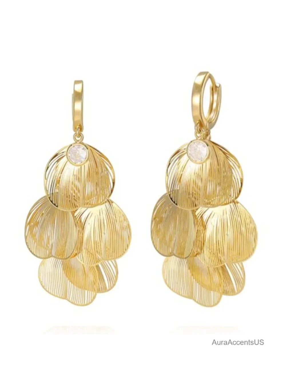Boho Gold Flower Chandelier Dangle Earrings, Hypoallergenic Zinc Alloy,